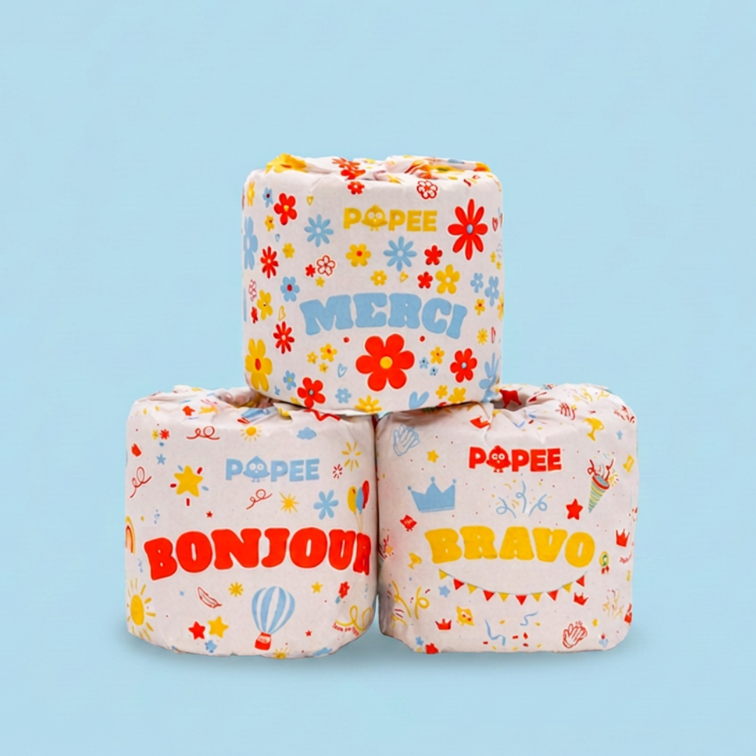 3 rouleaux merci, bonjour, bravo, pyramide, bleu clair BEST-SELLER