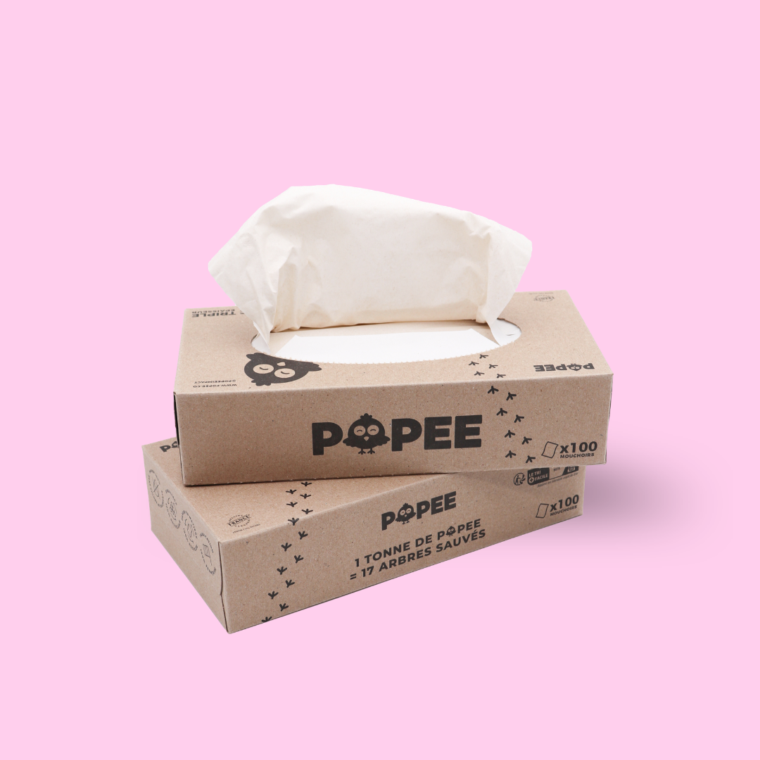 2 boites de mouchoirs en papier sur un fond rose
