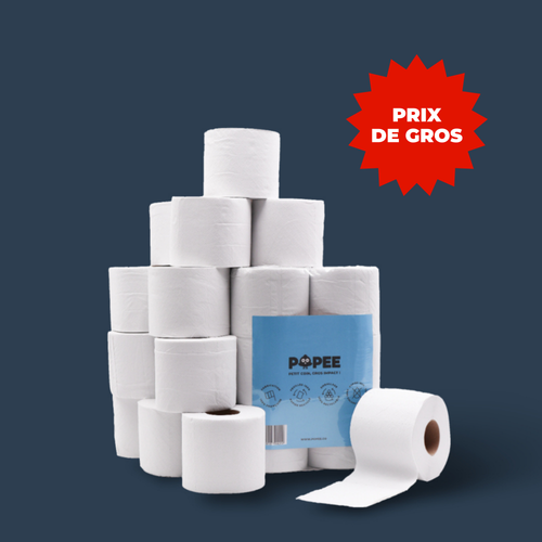 Rouleaux de papier toilette ultra-compacts Popee en lot pyramidal avec mention 