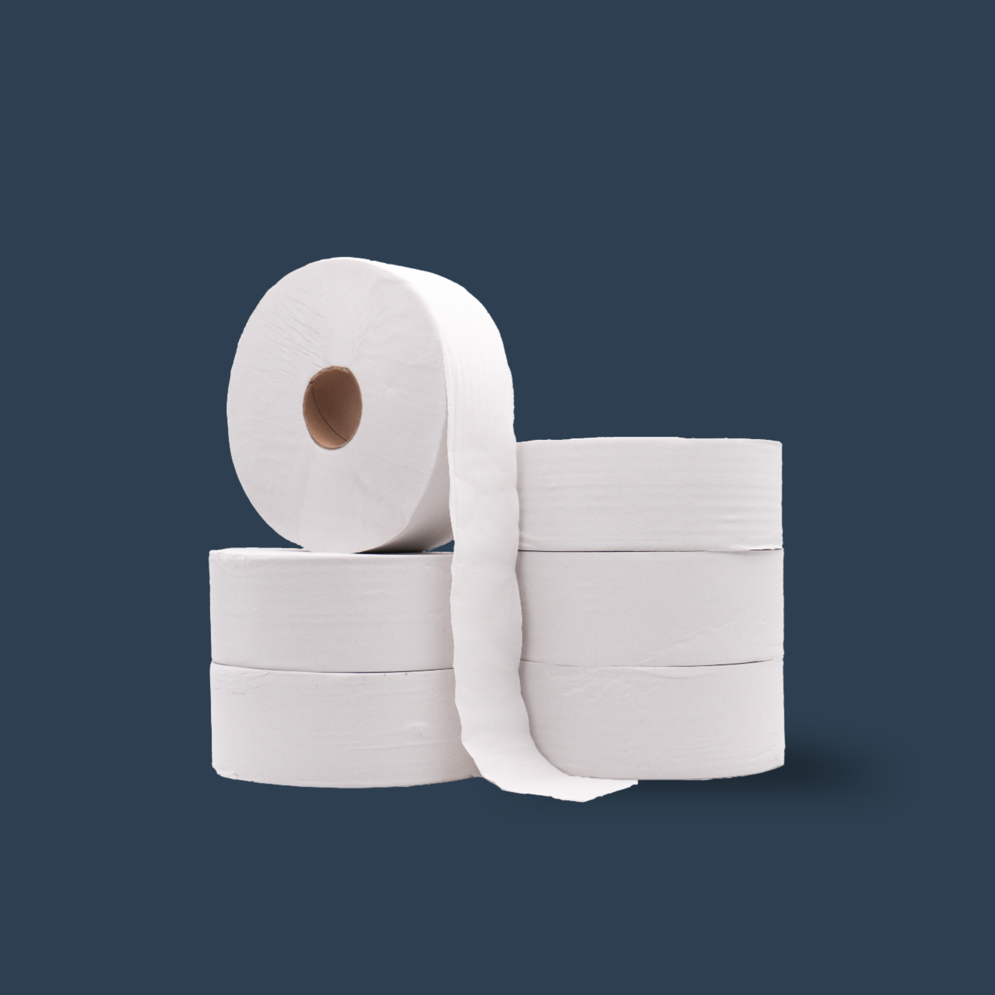 6 rouleaux de papier toilette jumbo sur fond bleu 