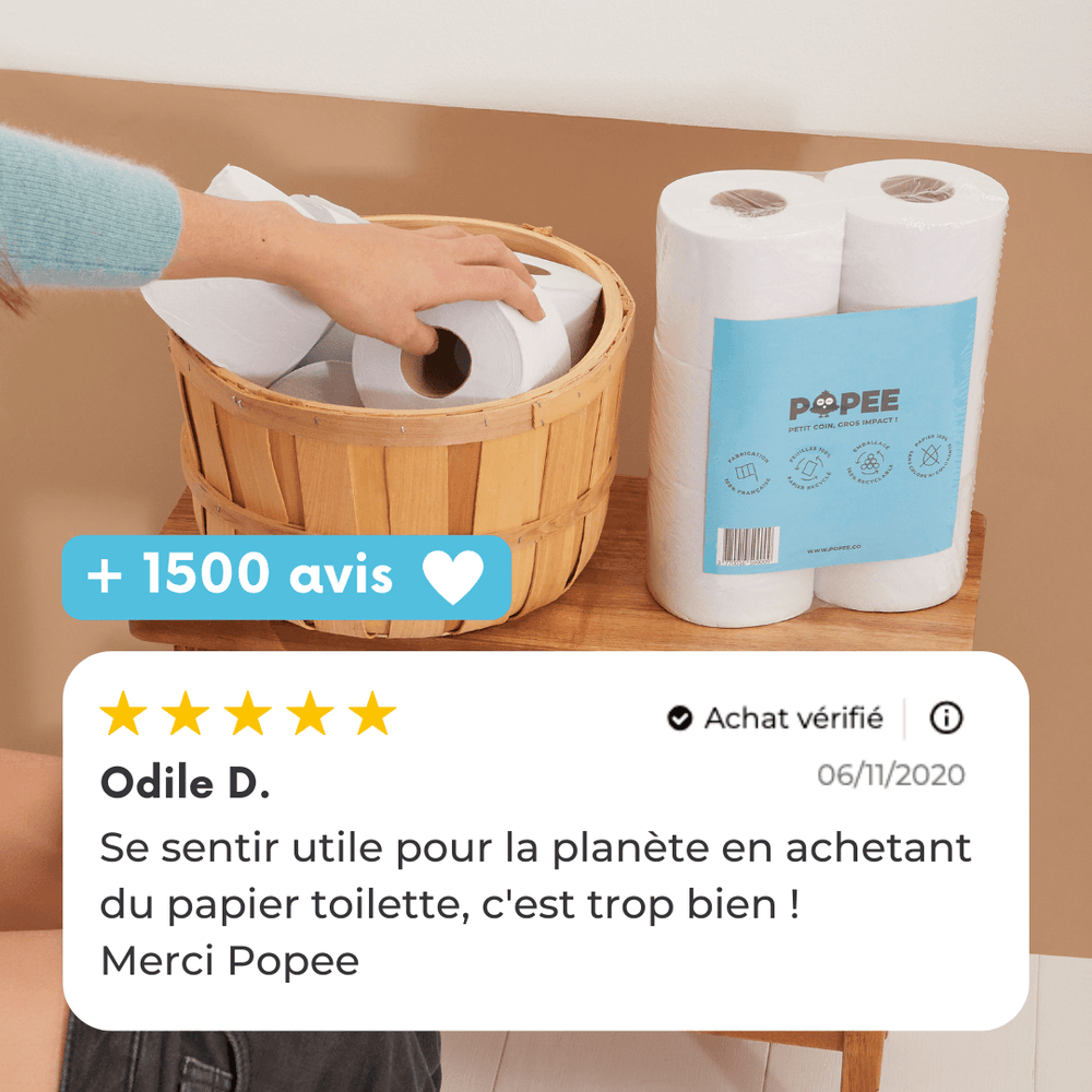 Papier toilette Popee double épaisseur, 100% recyclé et 100% français
